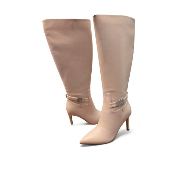 Calvin Klein Jeora Faux Leather Tall High Heel Dress Boots Light Natural 8M NWB - Picture 2 of 11